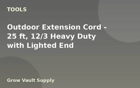 Outdoor Extension Cord — 25 ft, 12/3 Heavy Duty with Lighted End