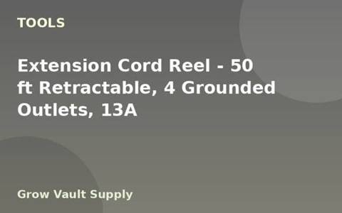 Extension Cord Reel — 50 ft Retractable, 4 Grounded Outlets, 13A